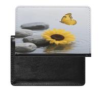 Étui de passeport en cuir avec motif papillon jaune et pierre zen, blocage RFID, portefeuille de voyage pour homme et femme