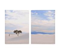 Étui de passeport en cuir avec motif squelette avec roses imprimées pour documents, cadeaux de voyage, Paysage romantique de sable, 20.3x13.8cm