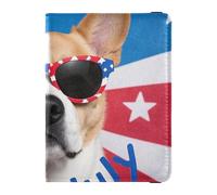 Étui de passeport en cuir blanc pour le 4 juillet, motif chien de l'indépendance, étui de protection pour les vaccins, étui de protection pour cartes et passeport pour femme, Chien blanc du 4 juillet