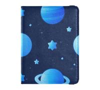 Étui de passeport en cuir bleu Cosmic Planet pour voyage pour femme pour voyage - Portefeuille combo pour passeport - Portefeuille pour documents de voyage - Portefeuille léger pour homme, Planète