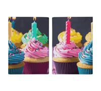 Étui de passeport en cuir coloré avec imprimé cupcakes pour documents, cadeaux de voyage, Cupcakes d'anniversaire colorés, 20.3x13.8cm