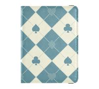 Étui de passeport en cuir de poker bleu beige imperméable pour voyage Combo mignon carnet de passeport pour homme ultra fin, Poker bleu beige, 1 size