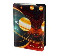 Étui de passeport en cuir de vache avec impression Jupiter Saturne du système solaire, housse de passeport, étui pour cartes de voyage pour homme et femme, protecteur de documents, noir, One Size