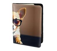 Étui de passeport en cuir de vache avec motif lunettes de chihuahua, étui pour carte de voyage, pour homme et femme, protection de documents, noir, One Size