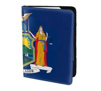 Étui de passeport en cuir de vache imprimé drapeau de l'État de New York, étui de passeport, étui de carte de voyage pour homme et femme, protecteur de documents, noir, One Size