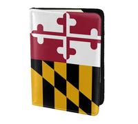 Étui de passeport en cuir de vache imprimé drapeau de l'État du Maryland, étui de passeport, étui de carte de voyage pour homme et femme, protecteur de documents, noir, One Size