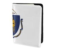 Étui de passeport en cuir de vache imprimé drapeau de l'État du Massachusetts, étui de passeport, étui de carte de voyage pour homme et femme, protecteur de documents, noir, One Size