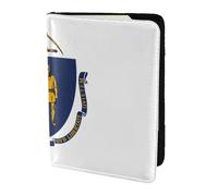 Étui de passeport en cuir de vache imprimé drapeau de l'État du Massachusetts, étui de passeport, étui de carte de voyage pour homme et femme, protecteur de documents, noir, One Size