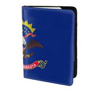 Étui de passeport en cuir de vache imprimé drapeau du Dakota du Nord, étui de passeport, étui de carte de voyage pour homme et femme, protecteur de documents, noir, One Size