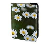 Étui de passeport en cuir de vache imprimé marguerite blanche sauvage, étui pour passeport, étui pour carte de voyage pour homme et femme, protecteur de documents, noir, One Size