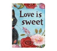Étui de passeport en cuir étanche pour homme et femme - Organiseur de documents familiaux - Accessoires de voyage essentiels de voyage - Saint-Valentin - Fleurs noires - Les chats aiment, Fleurs de