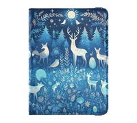 Étui de passeport en cuir imperméable pour femme Motif cerfs mystérieux Bleu