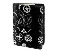 Étui de passeport en cuir imprimé avec symboles Supernatural pour homme et femme, portefeuille de voyage noir, noir, One Size