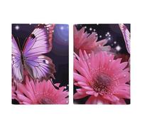 Étui de passeport en cuir imprimé ballons colorés pour documents, cadeaux de voyage, Fleur Papillon Violet, 20.3x13.8cm