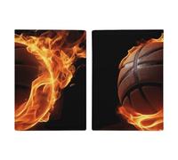 Étui de passeport en cuir imprimé bateau sur l'océan pour documents, cadeaux de voyage, Ballon de basket sur feu., 20.3x13.8cm