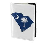 Étui de passeport en cuir imprimé carte drapeau de la Caroline du Sud pour homme et femme, portefeuille de voyage, noir, One Size