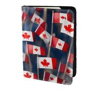 Étui de passeport en cuir imprimé de nombreux petits drapeaux canadiens pour homme et femme, portefeuille de voyage, noir, One Size