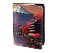 Étui de passeport en cuir imprimé paysage japonais Mount Fuji pour homme et femme, portefeuille de voyage, noir, One Size
