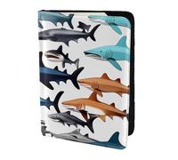 Étui de passeport en cuir imprimé requins pour homme et femme, portefeuille de voyage, noir, One Size