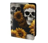 Étui de passeport en cuir imprimé tournesol Halloween tête de mort pour homme et femme, portefeuille de voyage, noir, One Size