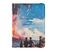 Étui de passeport en cuir personnalisable avec volcan érupté de toutes sortes de fleurs, porte-passeport, badge, carte de vaccin, portefeuille étanche, Volcan a éclaté toutes sortes de fleurs, 1 size