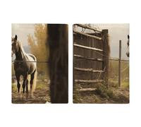 Étui de passeport en cuir pour passeport avec imprimé clôture et cheval pour documents, cadeaux de voyage, Clôture et cheval, 20.3x13.8cm