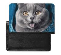 Étui de passeport en cuir pour passeport en résine en forme d'écureuil - Essentiels de voyage pour homme et femme, Chat bleu, Taille unique