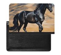Étui de passeport en cuir pour passeport en résine en forme d'écureuil - Essentiels de voyage pour homme et femme, Cheval arabe noir, Taille unique