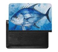 Étui de passeport en cuir pour passeport - Mathématiques et physiques - Pour documents de voyage - Essentiels de voyage pour homme et femme, Poisson bleu., Taille unique