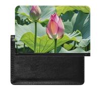 Étui de passeport en cuir pour passeport - Motif dauphins amoureux - Pour homme et femme, Belles fleurs de lotus, Taille unique