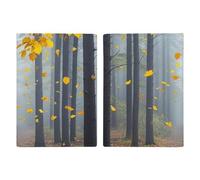 Étui de passeport en cuir PU avec motif feuilles d'automne volant dans la forêt brumeuse Accessoires de voyage