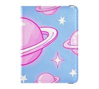 Étui de passeport en cuir rose romantique avec planète mignonne et mignonne pour les voyages, les femmes, pour les voyages, les cartes de vaccin, carnet de passeport mignon pour femme, léger, Univers