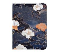Étui de passeport en cuir style japonais avec motif floral léger