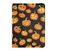 Étui de passeport en cuir synthétique avec emplacements pour cartes de crédit - Motif citrouille d'Halloween - Bloque les RFID - Étui pour cartes en cuir pour homme et femme