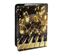 Étui de passeport en cuir synthétique avec imprimé notes brillantes et comptines de piano, pour homme et femme, 16,5 cm, Noir , Taille unique