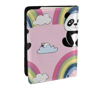 Étui de passeport en cuir synthétique avec imprimé panda et nuage blanc arc-en-ciel pour homme et femme, 16,5 cm, Noir , Taille unique