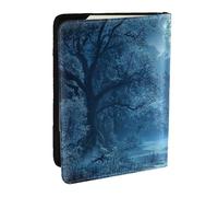 Étui de passeport en cuir synthétique avec motif forêt enchantée avec lune et arbre imprimé pour homme et femme, 16,5 cm, Noir , Taille unique
