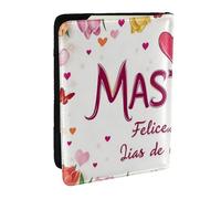 Étui de passeport en cuir synthétique avec motif imprimé « Happy Mother's Day » - Motif floral et cœur - Pour homme et femme - 16,5 cm, Noir , Taille unique