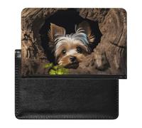 Étui de passeport en cuir synthétique de qualité supérieure avec motif « A Little Yorkshire Terrier » niché dans un trou d'arbre - Étui de protection pour passeport de voyage unisexe - Organiseur de