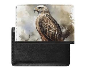 Étui de passeport en cuir synthétique de qualité supérieure avec motif aquarelle de Hawk assis dans l'arbre - Unisexe - Essentiels de voyage - Organiseur de documents pour les vacances et les voyages