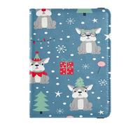 Étui de passeport en cuir synthétique imperméable pour homme et femme, organiseur de documents familiaux, accessoires essentiels de voyage, Noël, motif sans couture avec bouledogue français amusant