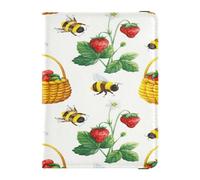 Étui de passeport en cuir synthétique imperméable pour la famille, les vacances, l'organisateur de documents, accessoires de voyage, aquarelle, abeille, panier à fraises mignon, multicolore, 1 size,