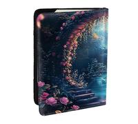 Étui de passeport en cuir synthétique imprimé avec photo de pont en arche et fleurs pour homme et femme, 16,5 cm, Noir , Taille unique