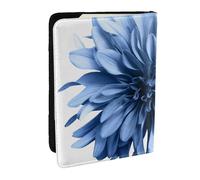 Étui de passeport en cuir synthétique imprimé fleur de dahlia bleu pour homme et femme, Noir , Taille unique