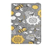 Étui de passeport en cuir synthétique léger pour homme et femme, pour badge, carte de vaccin, portefeuille, motif floral, abeilles, libellules grises, multicolore, 1 size, Décontracté