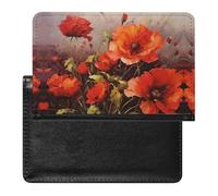 Étui de passeport en cuir synthétique pour cartes de crédit et cartes de crédit - Motif fleurs rouges - Blanc - Taille unique - Moderne, blanc, Taille unique, Moderne