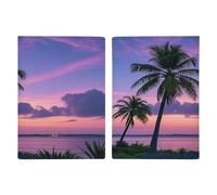 Étui de passeport en cuir synthétique ultra fin avec motif palmier violet et coucher de soleil - Organiseur de documents de voyage compact de qualité supérieure - Housse de protection pour passeport