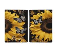 Étui de passeport en cuir synthétique ultra fin avec motif papillon et tournesol - Organiseur de documents de voyage compact de qualité supérieure - Housse de protection pour passeport international