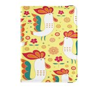 Étui de passeport en cuir synthétique ultra fin pour femmes et filles, organiseur de documents, accessoires essentiels de voyage, coqs, fond jaune, multicolore, 1 size, Décontracté