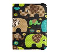 Étui de passeport en cuir ultra fin pour homme et femme - Joli carnet de passeport - Essentiels de voyage - Sans couture - Motif éléphant rétro, multicolore, 1 size, Décontracté